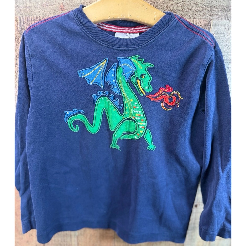 Hanna Andersson Boys Dragon Appliqué Long Sleeve Shirt 110/5